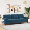 3-osobowa sofa z poduszkami, niebieska, 210 cm, aksamit