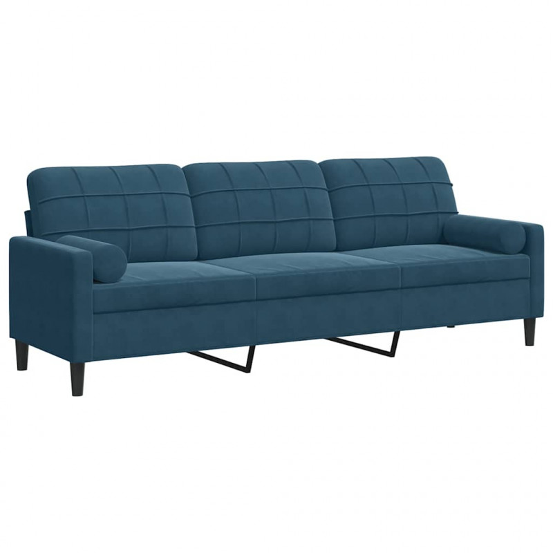 3-osobowa sofa z poduszkami, niebieska, 210 cm, aksamit
