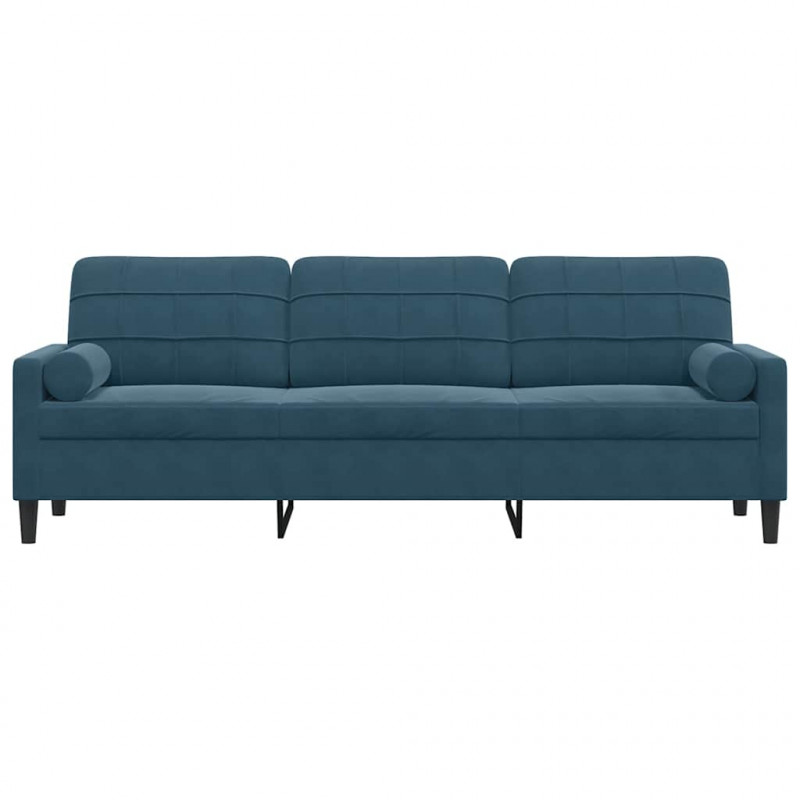 3-osobowa sofa z poduszkami, niebieska, 210 cm, aksamit