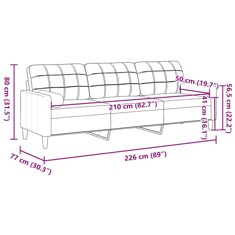 3-osobowa sofa z poduszkami, niebieska, 210 cm, aksamit