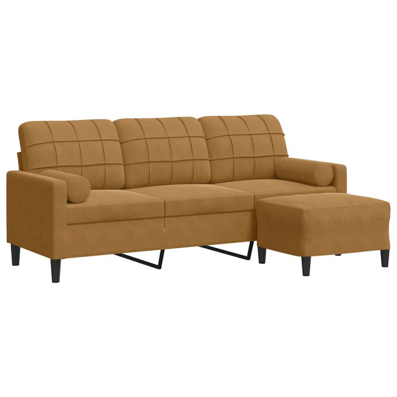 3-osobowa sofa z podnóżkiem, brązowy, 180 cm, aksamit