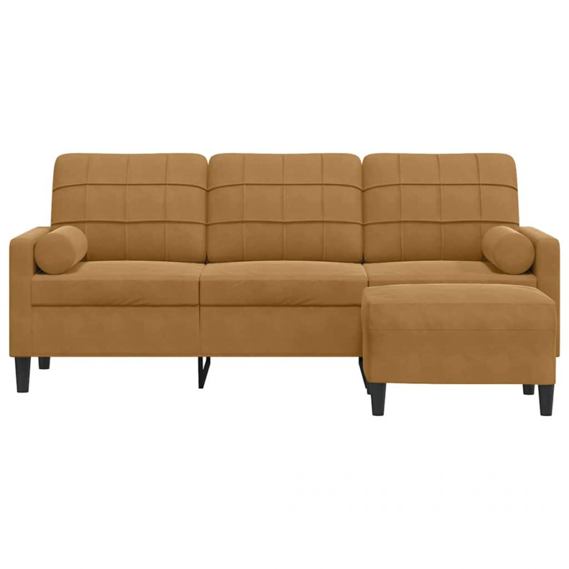 3-osobowa sofa z podnóżkiem, brązowy, 180 cm, aksamit