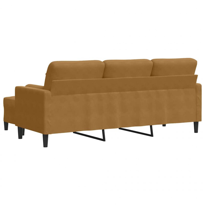 3-osobowa sofa z podnóżkiem, brązowy, 180 cm, aksamit