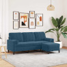 3-osobowa sofa z podnóżkiem, niebieska, 180 cm, aksamit
