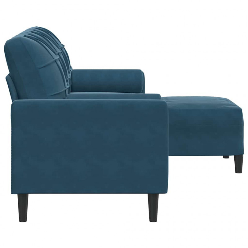 3-osobowa sofa z podnóżkiem, niebieska, 180 cm, aksamit