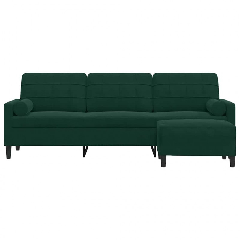 3-osobowa sofa z podnóżkiem, ciemnozielony, 210 cm, aksamit