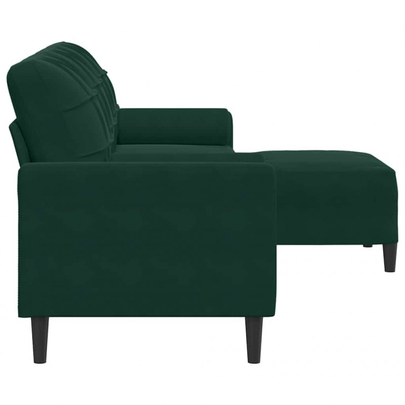 3-osobowa sofa z podnóżkiem, ciemnozielony, 210 cm, aksamit
