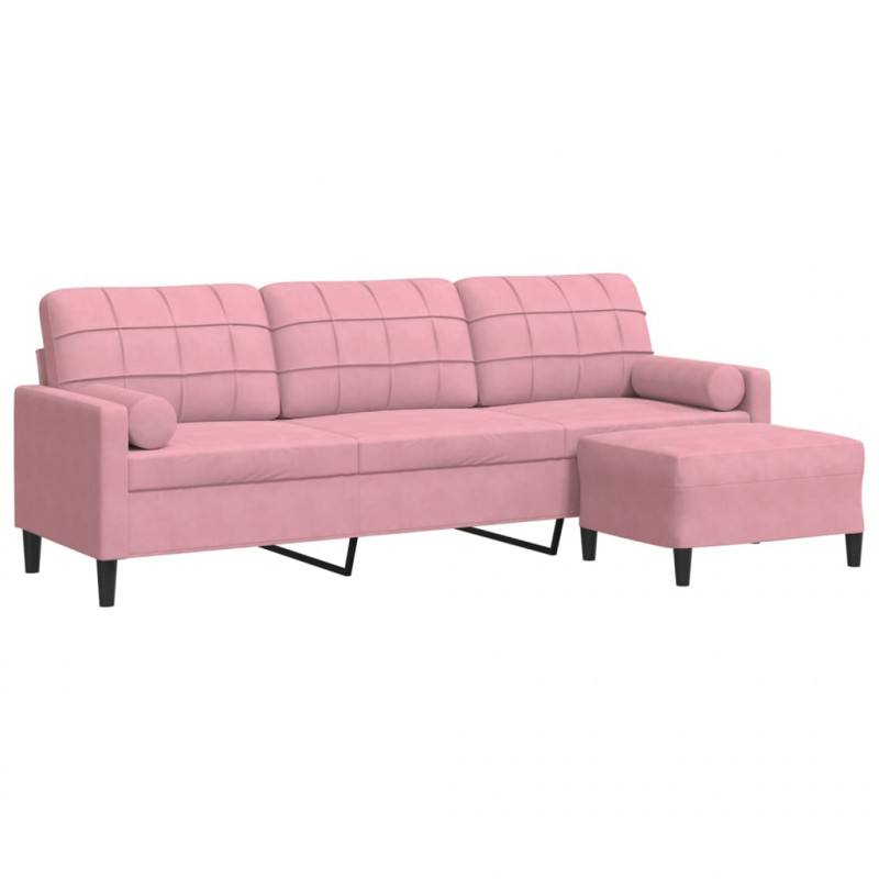 3-osobowa sofa z podnóżkiem, różowy, 210 cm, aksamit