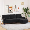 3-osobowa sofa z podnóżkiem, czarna, 210 cm, aksamit
