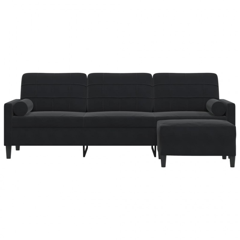3-osobowa sofa z podnóżkiem, czarna, 210 cm, aksamit
