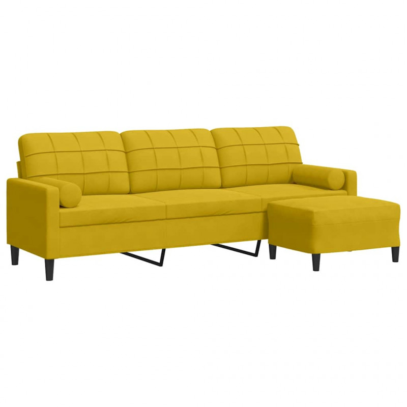 3-osobowa sofa z podnóżkiem, żółta, 210 cm, obita aksamitem