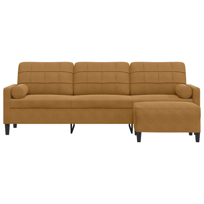 3-osobowa sofa z podnóżkiem, brązowa, 210 cm, aksamit