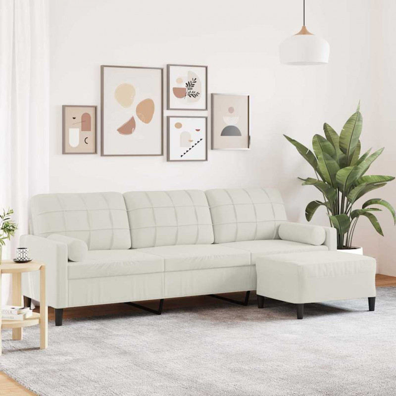 3-osobowa sofa z podnóżkiem, kremowa, 210 cm, aksamit