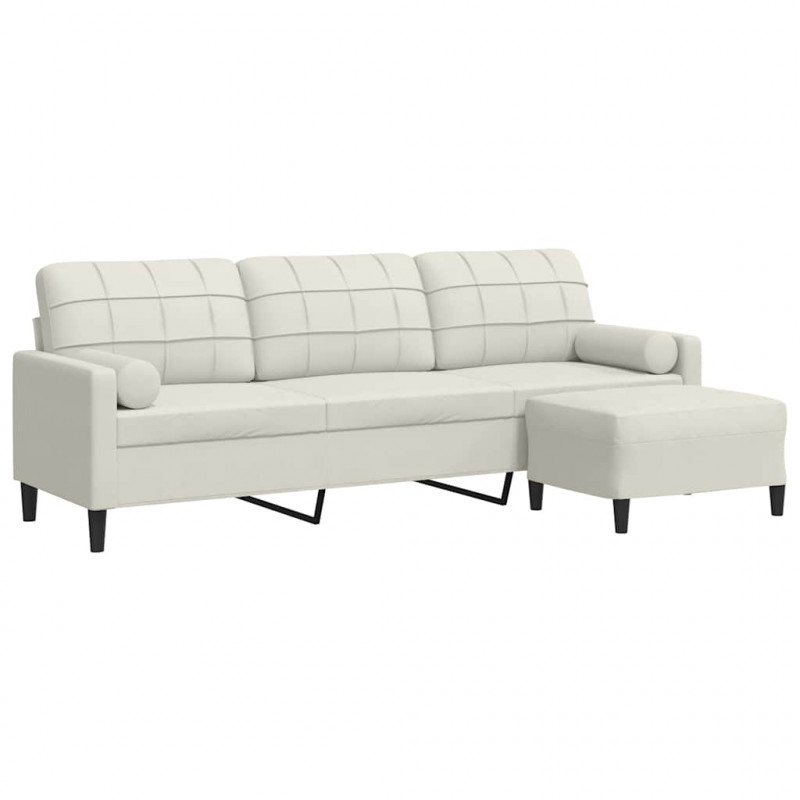 3-osobowa sofa z podnóżkiem, kremowa, 210 cm, aksamit