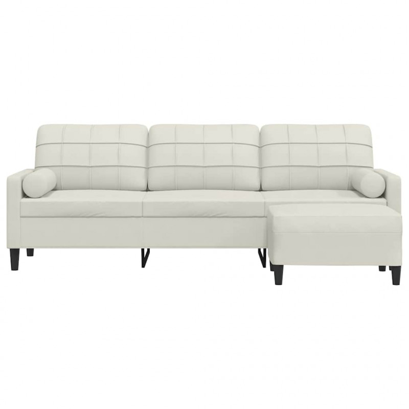 3-osobowa sofa z podnóżkiem, kremowa, 210 cm, aksamit