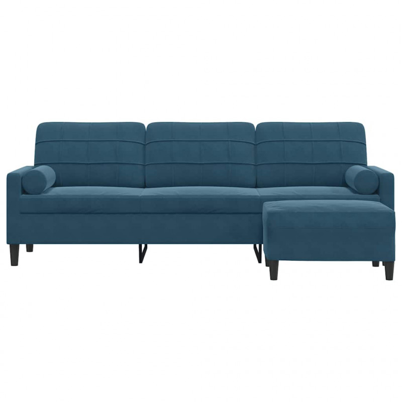3-osobowa sofa z podnóżkiem, niebieska, 210 cm, aksamit