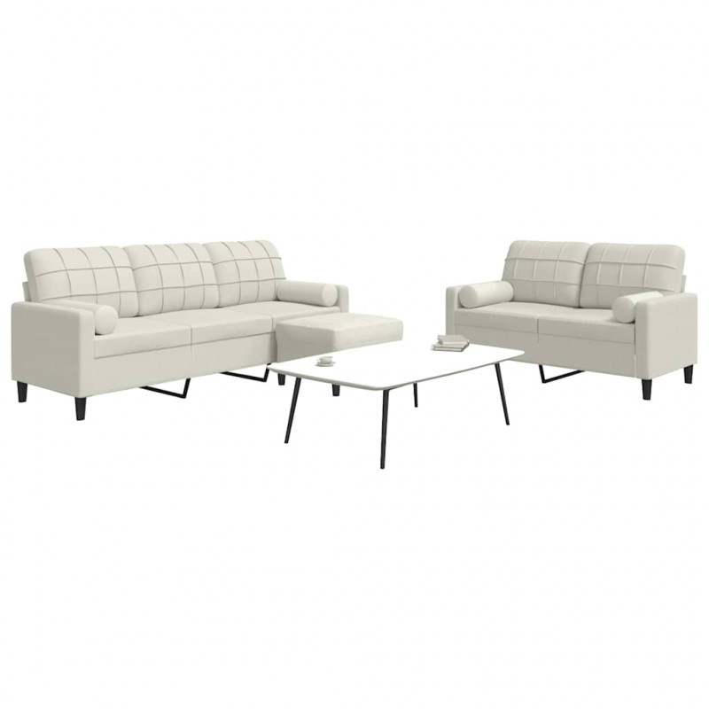 3-cz. zestaw wypoczynkowy z poduszkami, kremowy, aksamit