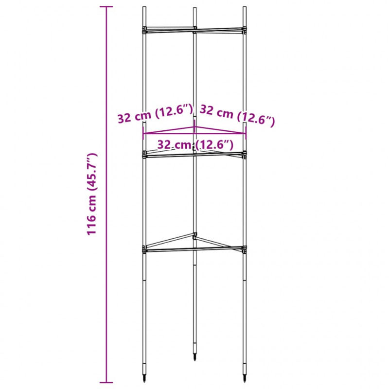 Podpórki na pomidory, 4 szt., 116 cm, stal i PP