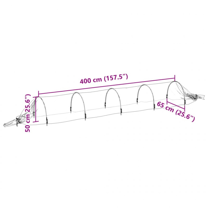 Tunele ogrodowe z siatki, 2 szt., 1,5x5 m, włókno szklane i PP