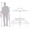 Stół piknikowy dla 6 dzieci, z parasolem, sześciokątny, jodłowy