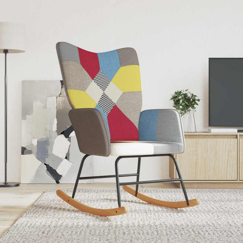 Fotel bujany, patchwork, tapicerowany tkaniną