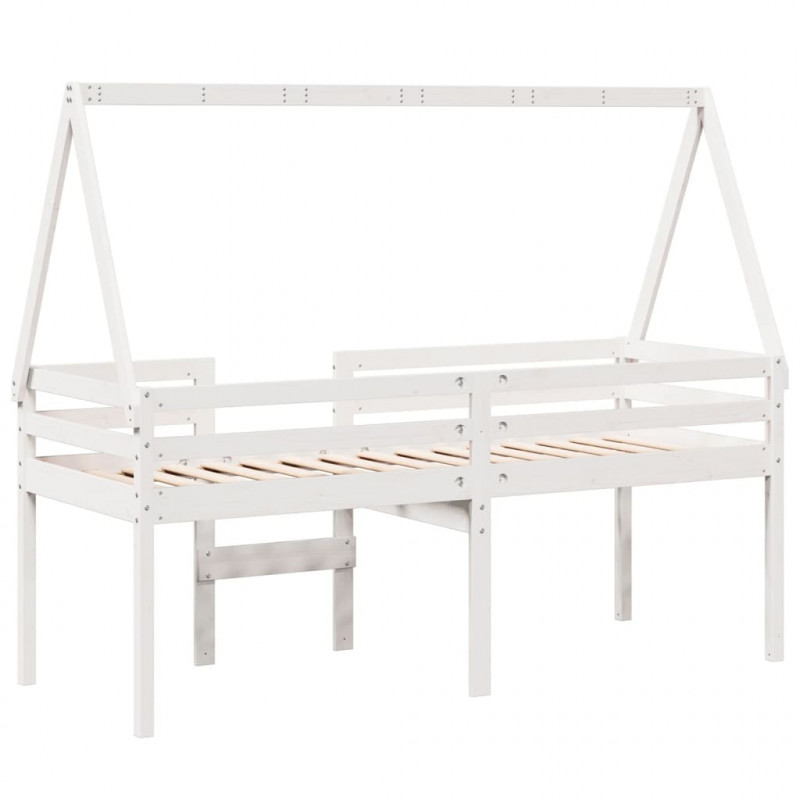 Wysokie łóżko z dachem, białe, 90x190 cm, lite drewno sosnowe