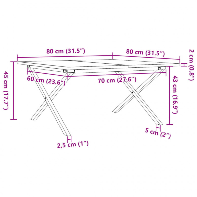 Stolik kawowy z nogami w kształcie litery X, 80x80x45 cm