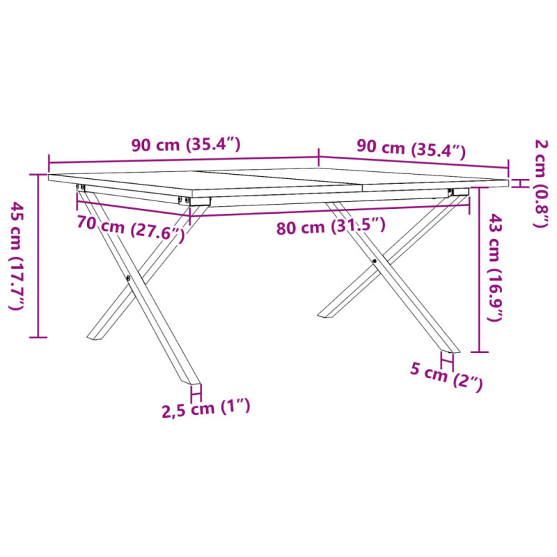 Stolik kawowy z nogami w kształcie litery X, 90x90x45 cm