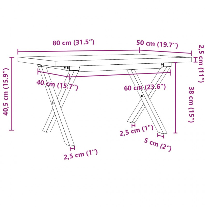 Stolik kawowy z nogami w kształcie litery X, 80x50x40,5 cm
