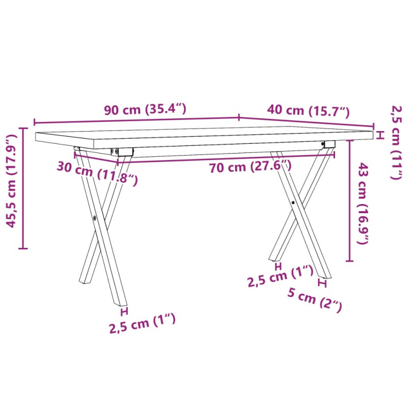 Stolik kawowy z nogami w kształcie litery X, 90x40x45,5 cm