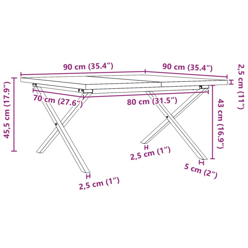 Stolik kawowy z nogami w kształcie litery X, 90x90x45,5 cm