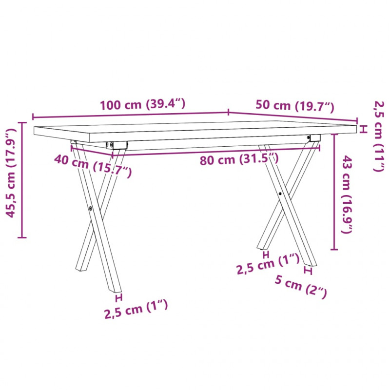 Stolik kawowy z nogami w kształcie litery X, 100x50x45,5 cm