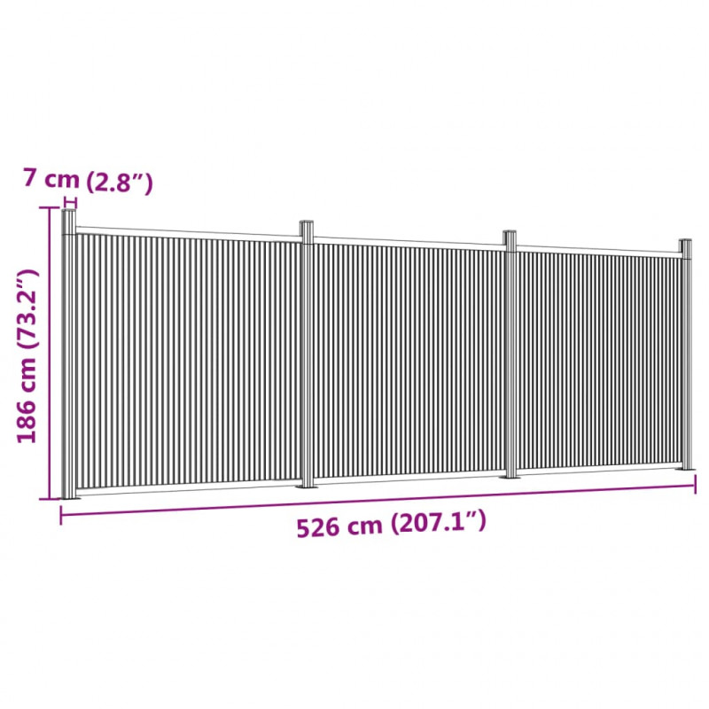 Panel ogrodzeniowy, szary, 526x186 cm, WPC