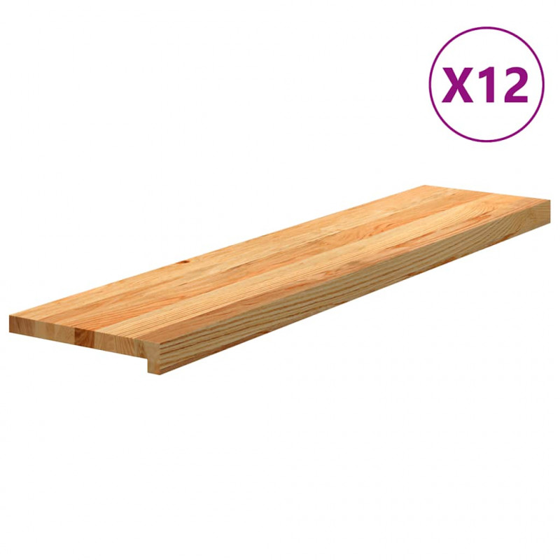 Stopnie schodowe, 12 szt. brązowe 110x30x2cm lite drewno dębowe