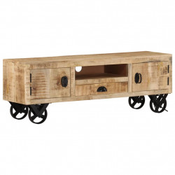 Szafka pod TV na kółkach, 110x30x37 cm, surowe drewno mango