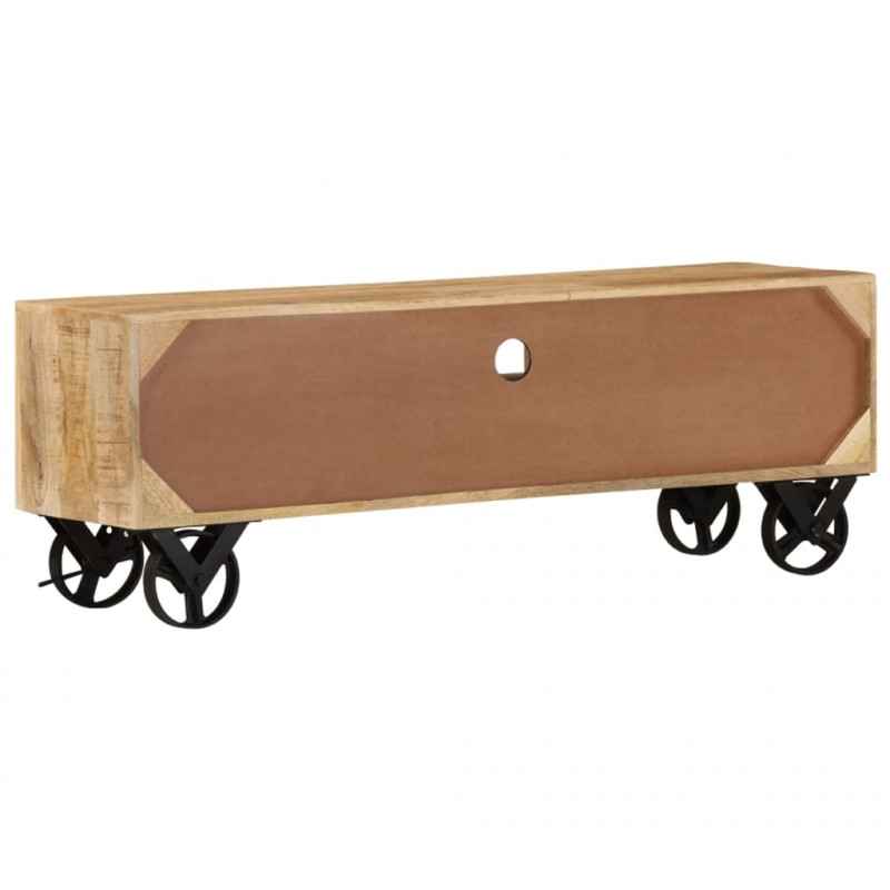 Szafka pod TV na kółkach, 110x30x37 cm, surowe drewno mango
