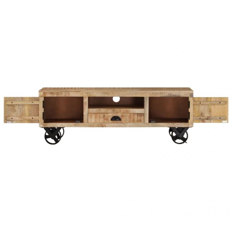 Szafka pod TV na kółkach, 110x30x37 cm, surowe drewno mango