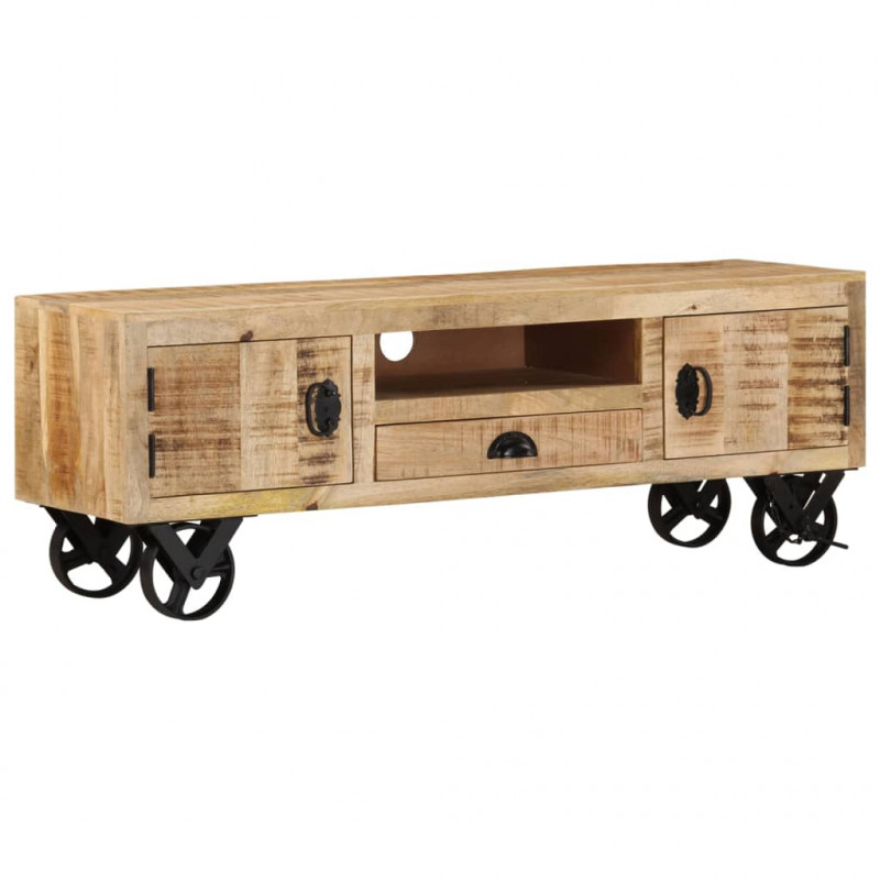 Szafka pod TV na kółkach, 110x30x37 cm, surowe drewno mango