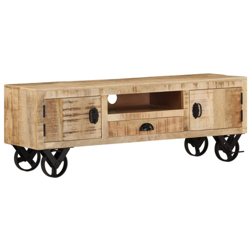 Szafka pod TV na kółkach, 110x30x37 cm, surowe drewno mango