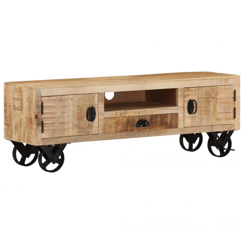 Szafka pod TV na kółkach, 110x30x37 cm, surowe drewno mango