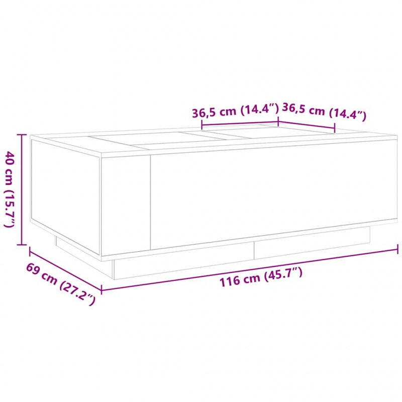 Stolik kawowy z LED Infinity, biały, 116x69x40 cm