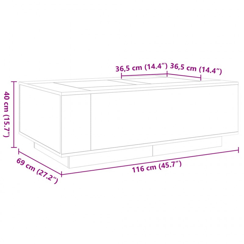 Stolik kawowy z LED Infinity, czarny, 116x69x40 cm
