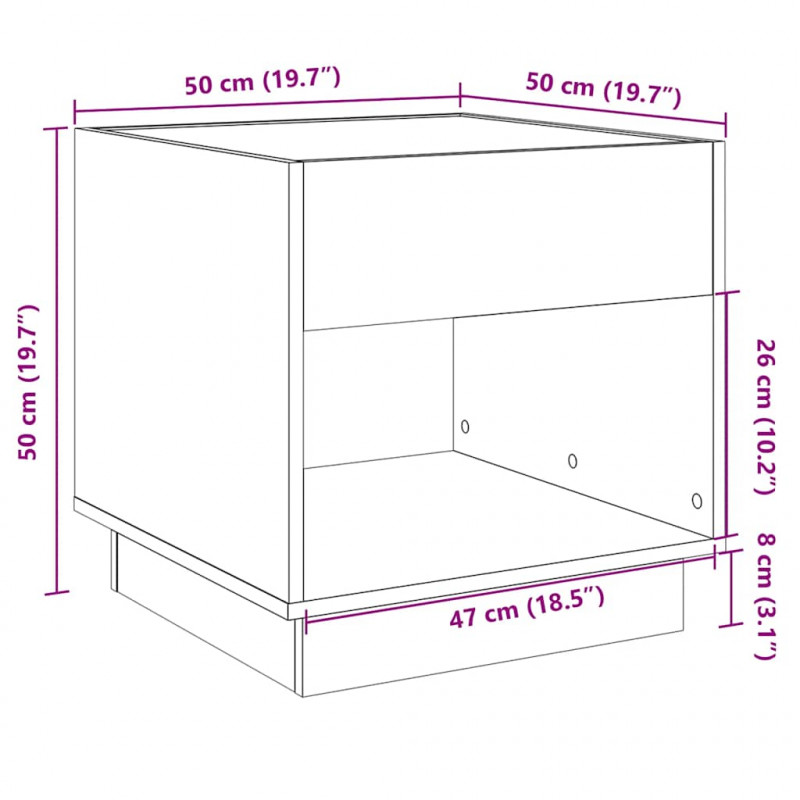 Stolik nocny z LED Infinity, dąb sonoma, 50x50x50 cm