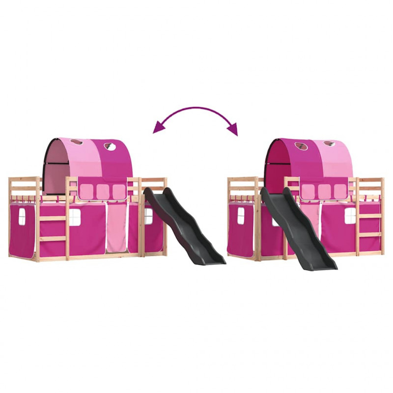 Łóżko na antresoli, ze zjeżdżalnią i zasłonkami, 90x190 cm