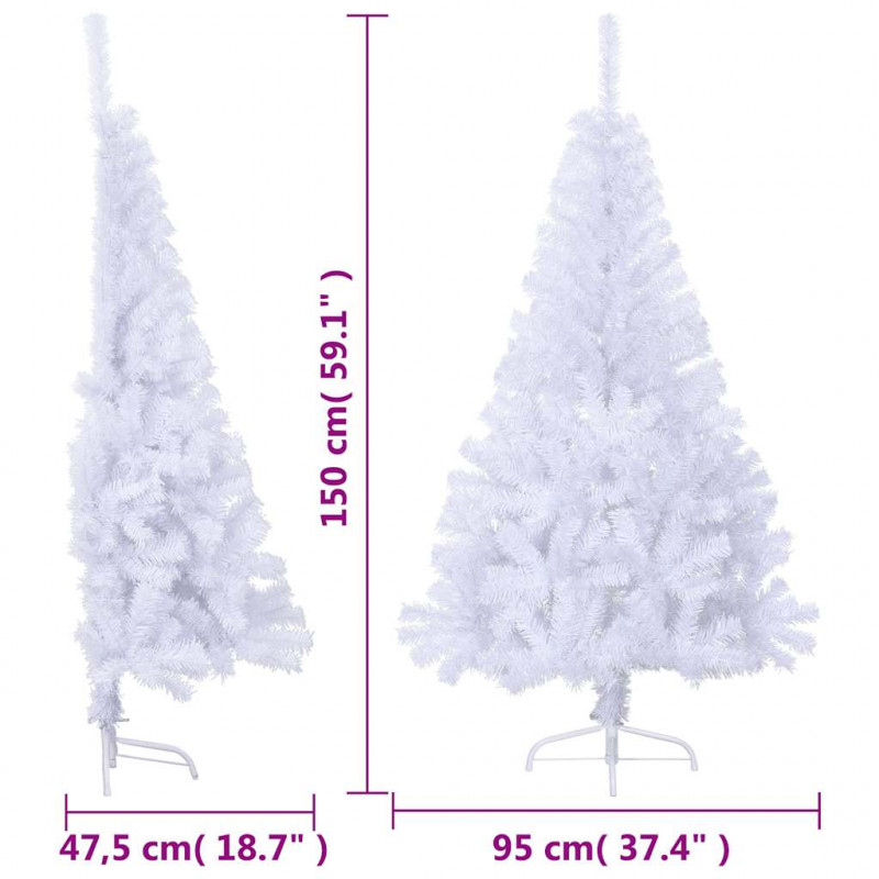 Sztuczna choinka ze stojakiem, połówka, biała, 150 cm, PVC