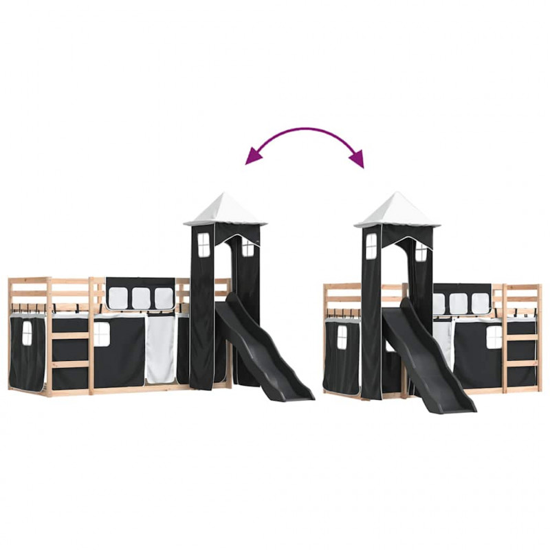 Łóżko na antresoli, ze zjeżdżalnią i zasłonkami, 80x200 cm