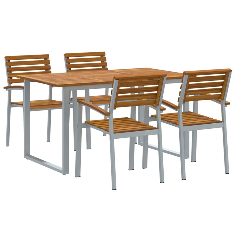 Zestaw do jadalni w ogrodzie 5 pcs Szary Lite Drewno Akacji