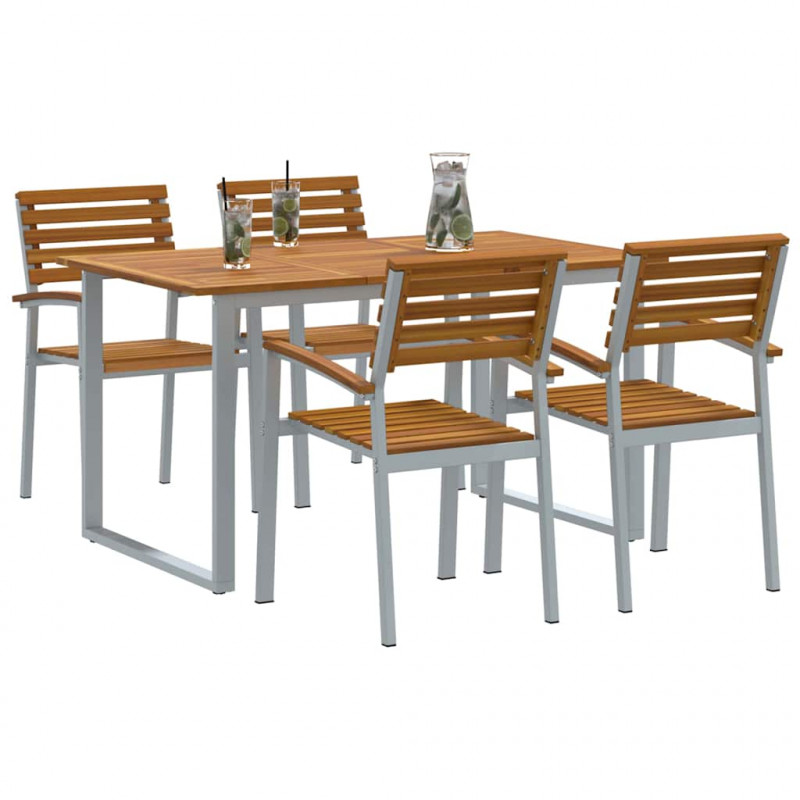 Zestaw do jadalni w ogrodzie 5 pcs Szary Lite Drewno Akacji
