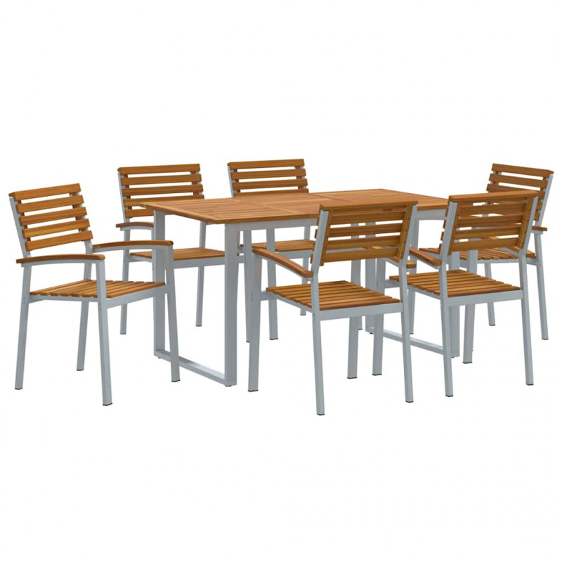 Zestaw do jadalni w ogrodzie 7 pcs Szary Lite Drewno Akacji