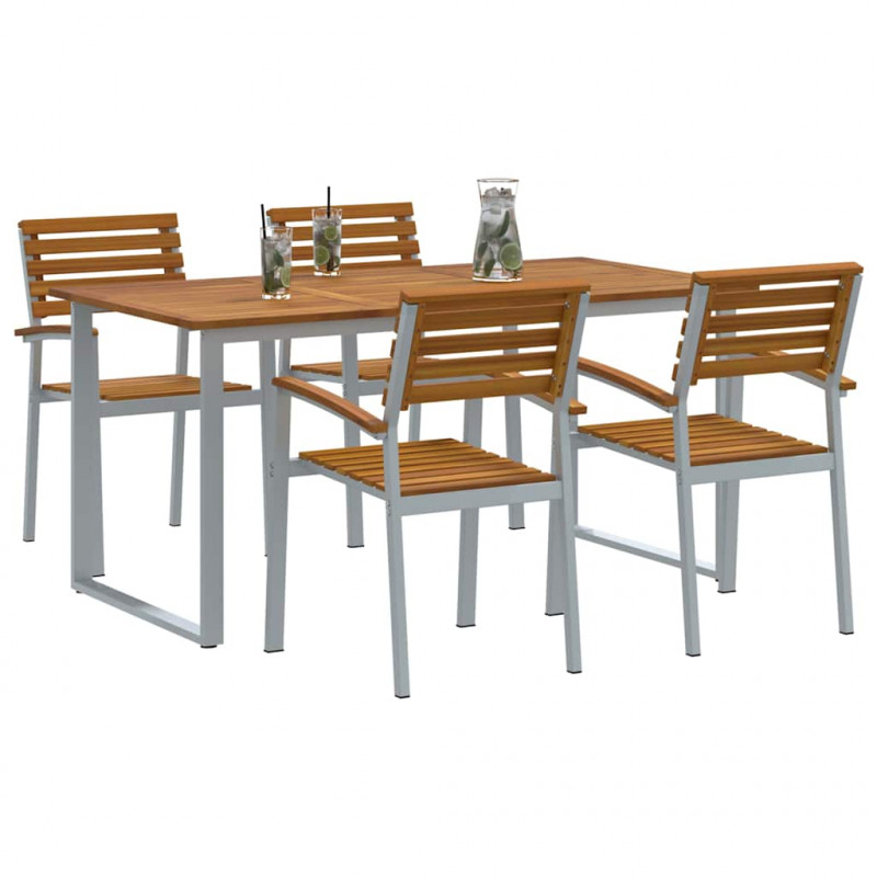 Zestaw do jadalni w ogrodzie 5 pcs Szary Lite Drewno Akacji